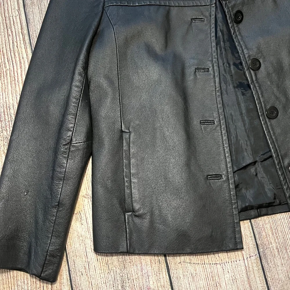 Vintage G-III Black Genuine Leather Jacket Womens Large 90s button up  Y2K Biker